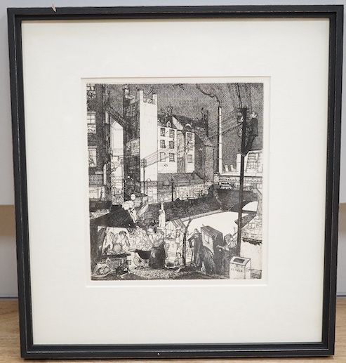 William Martin Larkins (1901-1974), etching, ‘East End’, 21 x 18cm. Condition - good